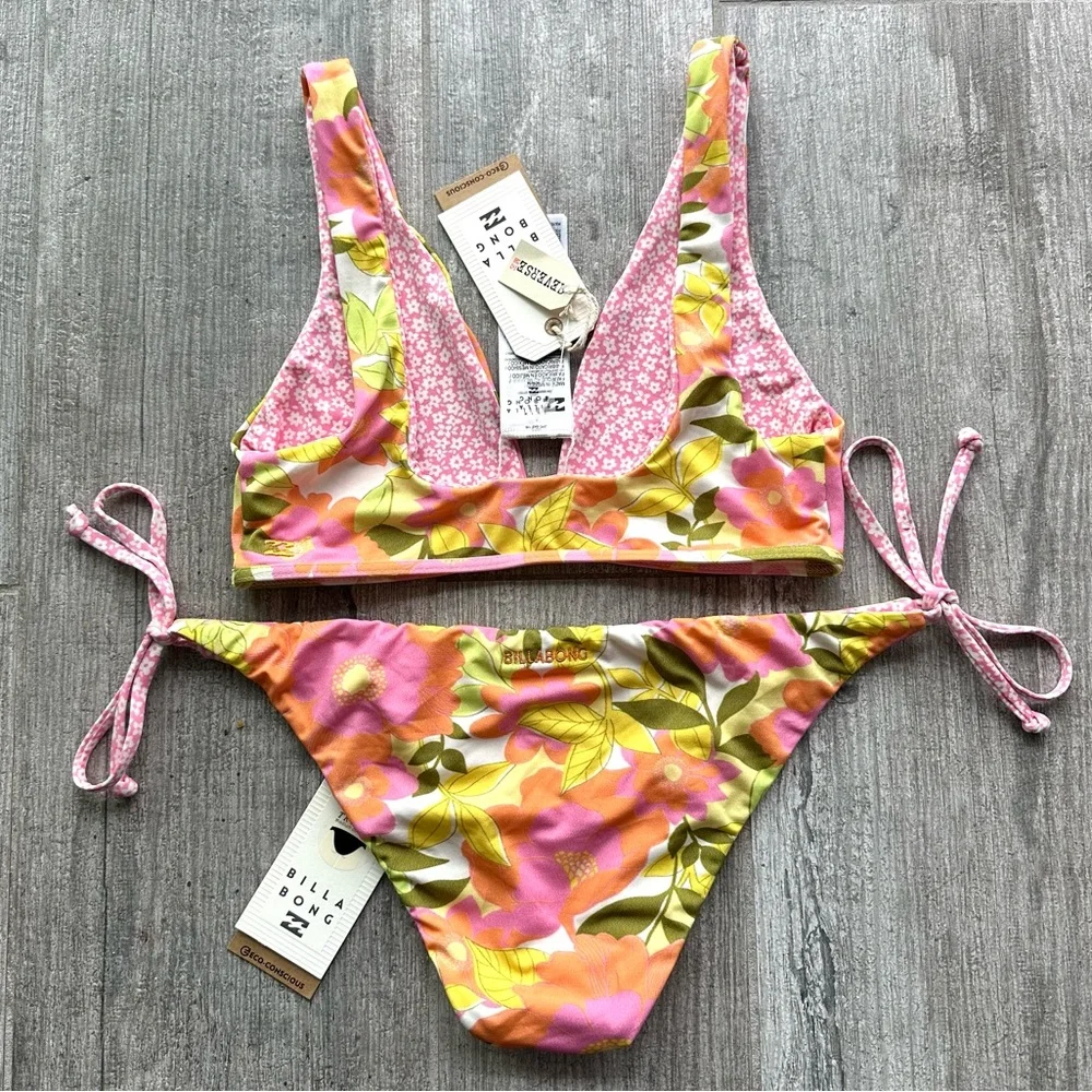 🔥🔥BILLABONG - REVERSIBLE SUMMER FOLK AVA TANK TIE SIDE MED BIKINI SET🔥🔥 - Picture 7 of 12